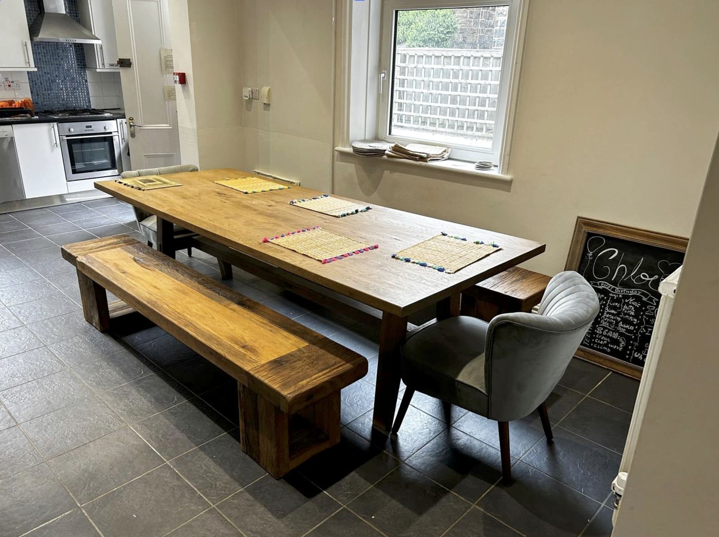 Oak dining table workspace at corporate house Harrogate